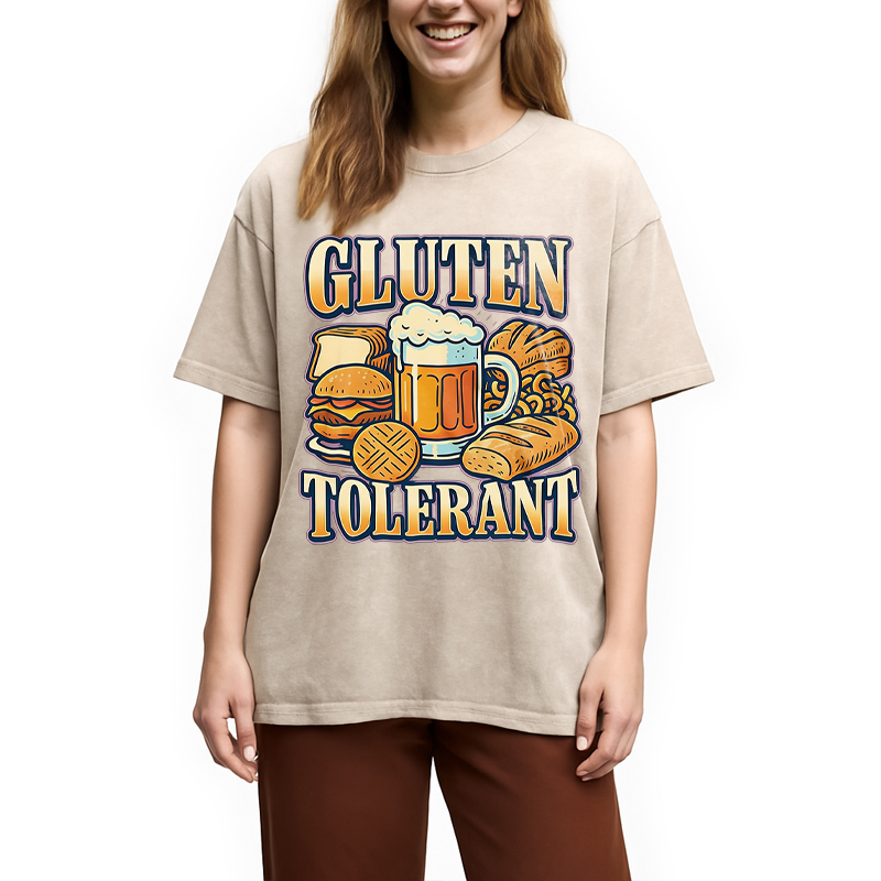 Modecanvas Gluten Tolerant Funny Food Humor DTG Printing Washed T-Shirt
