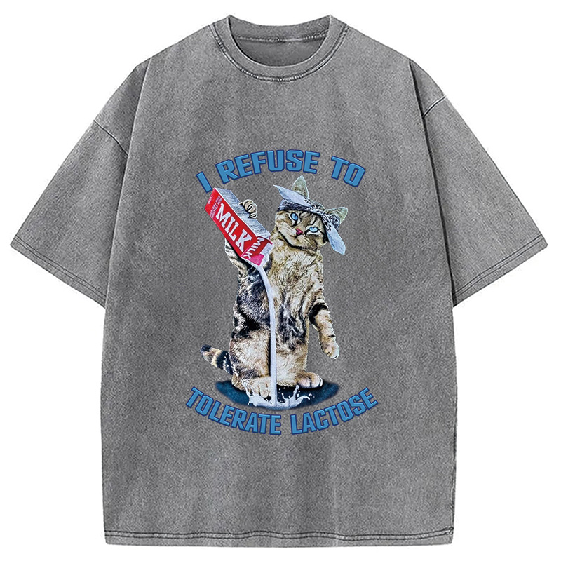 Modecanvas I REFUSE TO TOLERATE LACTOSE Washed T-Shirt-modecanvas