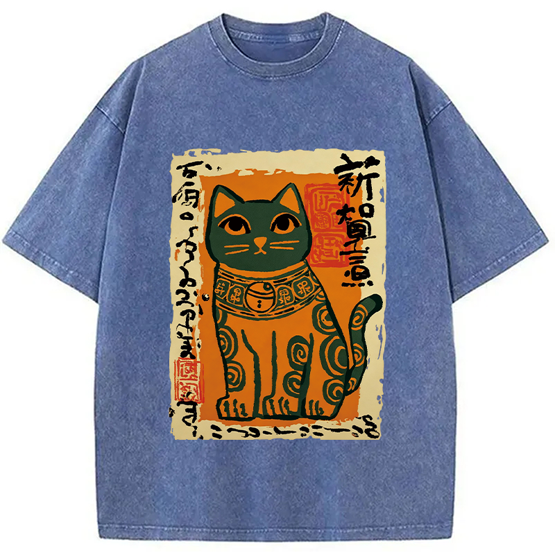 Modecanvas Lucky Cat DTG Printing Washed T-Shirt