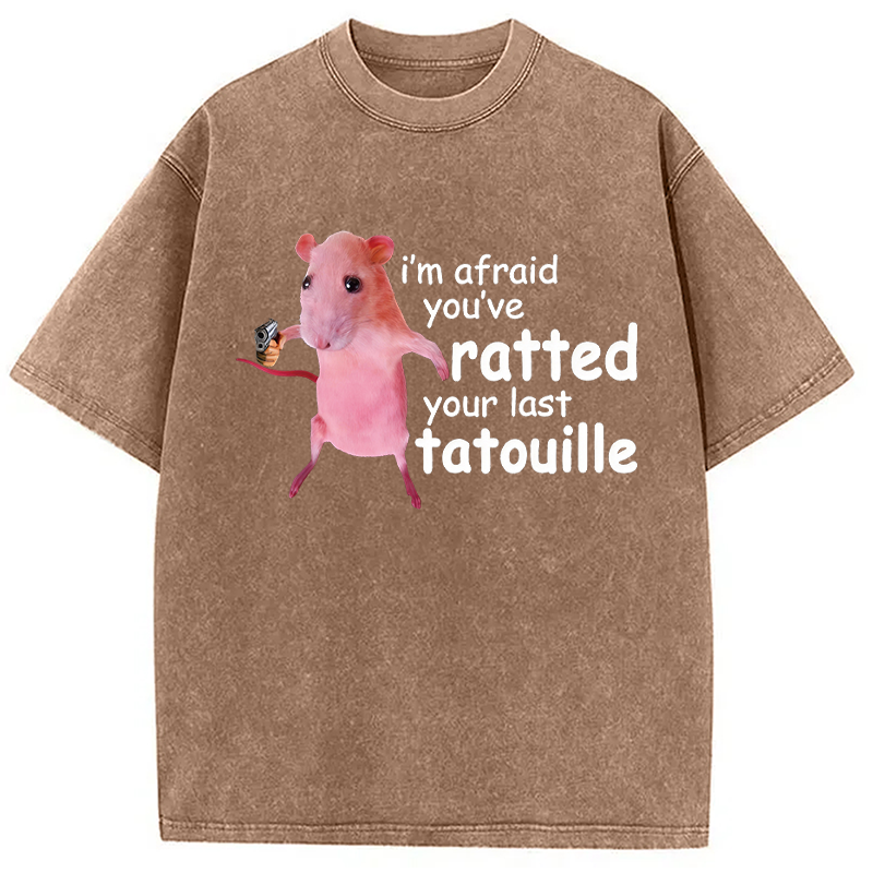 Modecanvas Funny Pink Rat Meme Washed T-Shirt-modecanvas