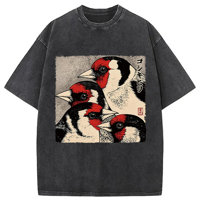 Modecanvas Stillness Of The Goldfinch DTG Printing Washed T-Shirt