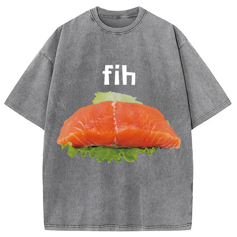 Modecanvas Fih Fish Meme DTG Printing Washed T-Shirt