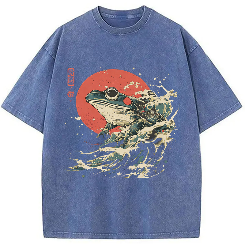 Modecanvas Matsumoto Hoji Frog DTG Printing Washed T-Shirt-modecanvas