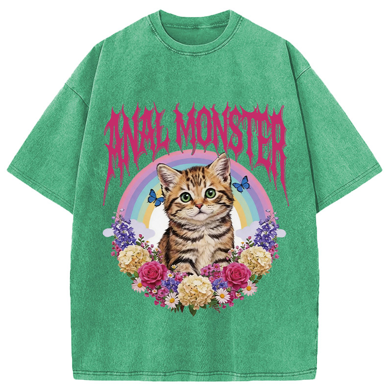 Modecanvas Anal Monster Cat DTG Printing Washed T-Shirt