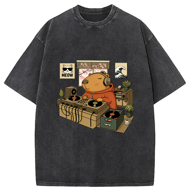 Modecanvas Capybara DJ Washed T-Shirt