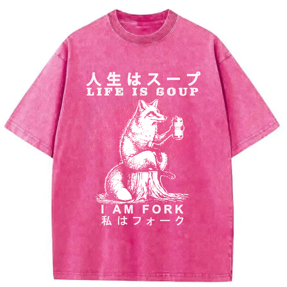 Modecanvas Life Is Soup I Am Fork Funny Washed T-Shirt