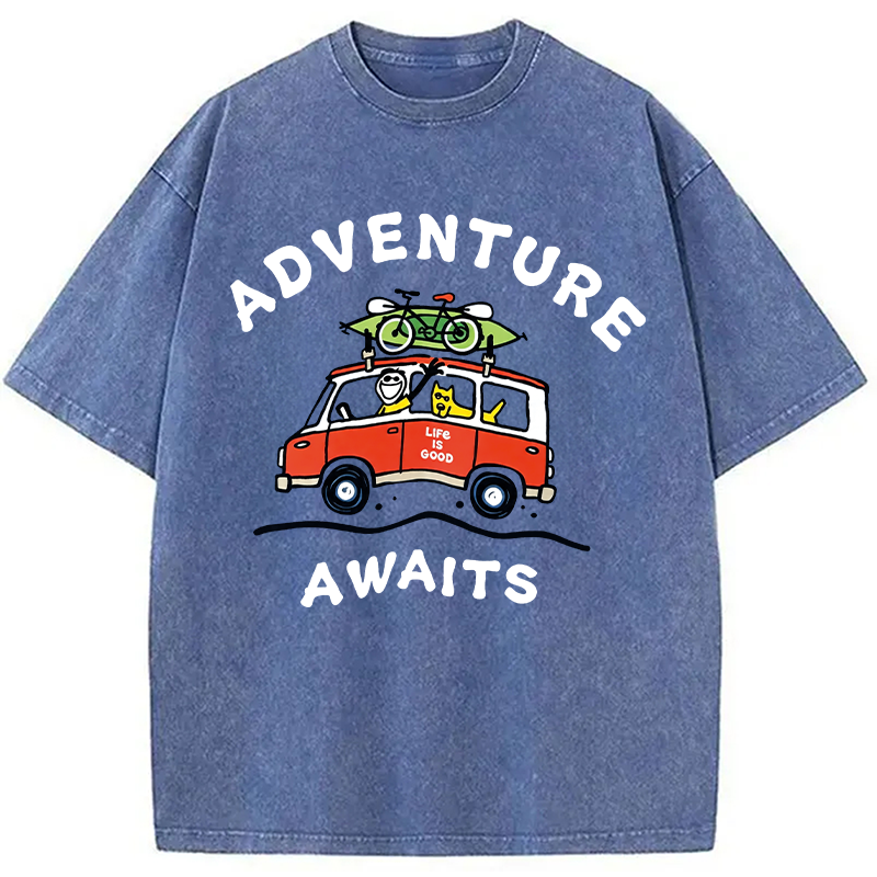 Modecanvas Life Is Good Adventure Awaits DTG Printing Washed T-Shirt