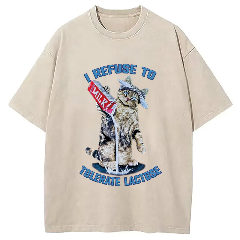 Modecanvas I REFUSE TO TOLERATE LACTOSE Washed T-Shirt-modecanvas
