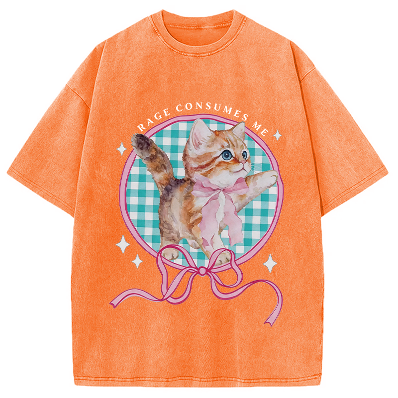 Modecanvas Rage Consumes Me Funny Kitten DTG Printing Washed T-Shirt