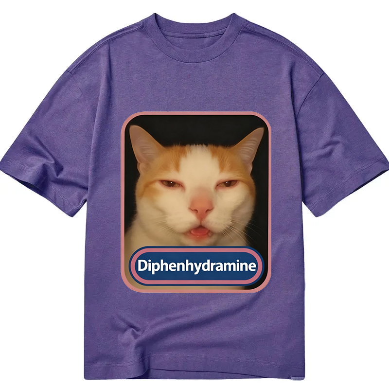 Modecanvas Pink Diphenhydramine Meme Cat DTG Printing Classic T-Shirt-modecanvas