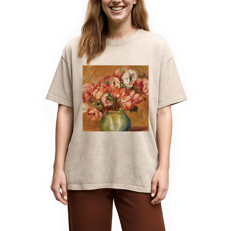 Modecanvas Vintage Flowers DTG Printing Washed T-Shirt