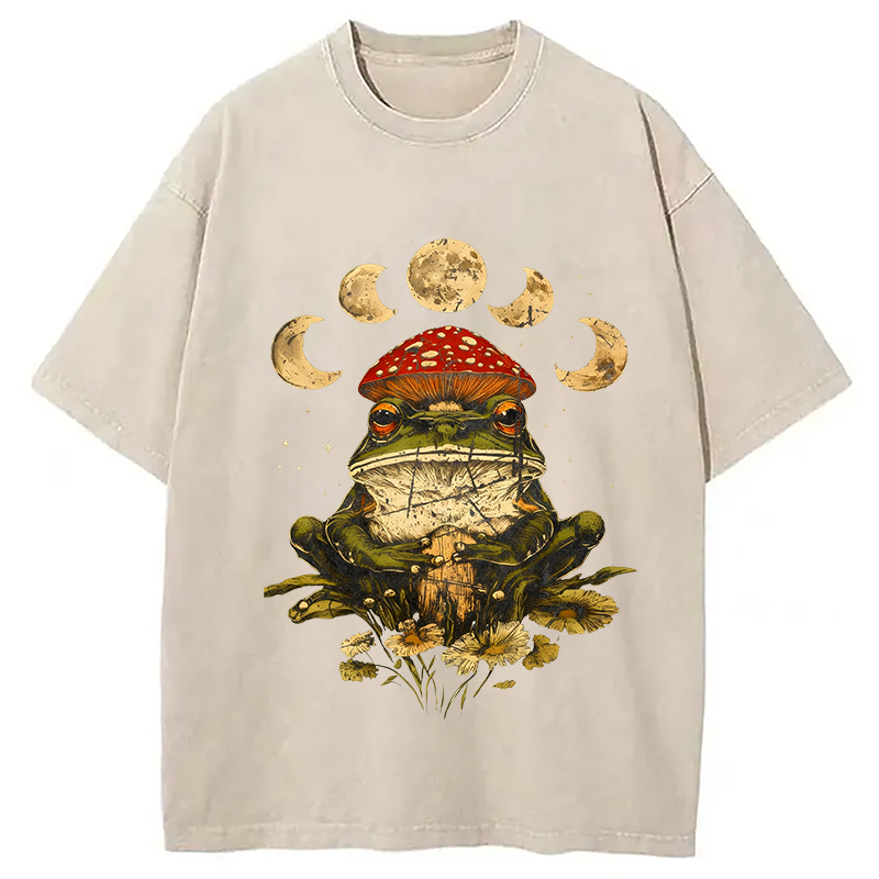Modecanvas Weird Frog Mushrooms 90s Vintage Washed T-Shirt