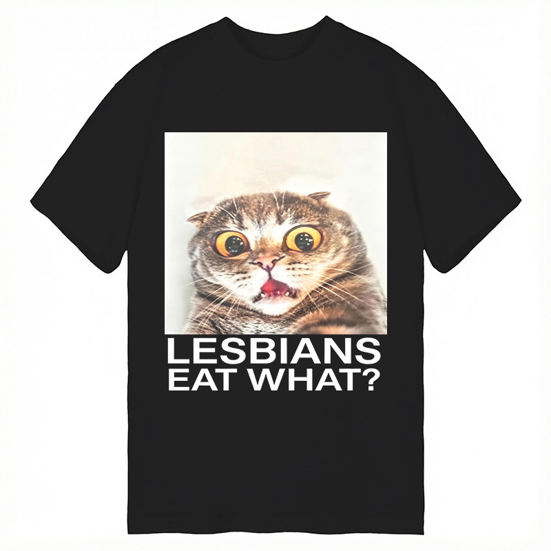 Modecanvas Lesbians Eat What? Shocked Cat Meme DTG Printing Classic T-Shirt-modecanvas