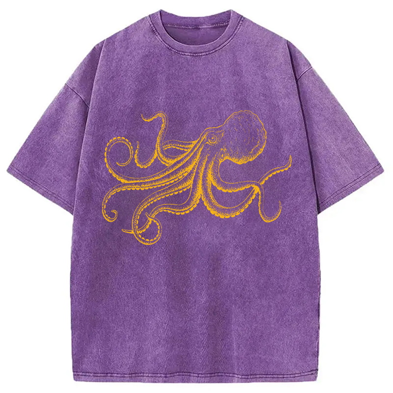 Modecanvas Octopus Japanese DTG Printing Washed T-Shirt