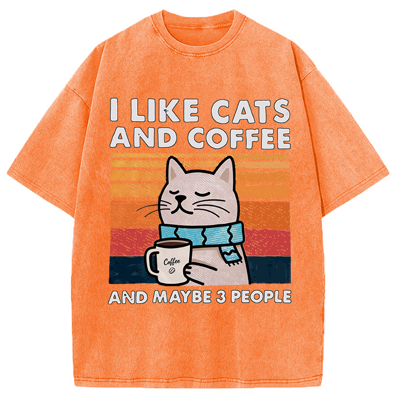 Modecanvas I Like Cats And Coffee And Maybe 3 People DTG Printing Washed T-Shirt