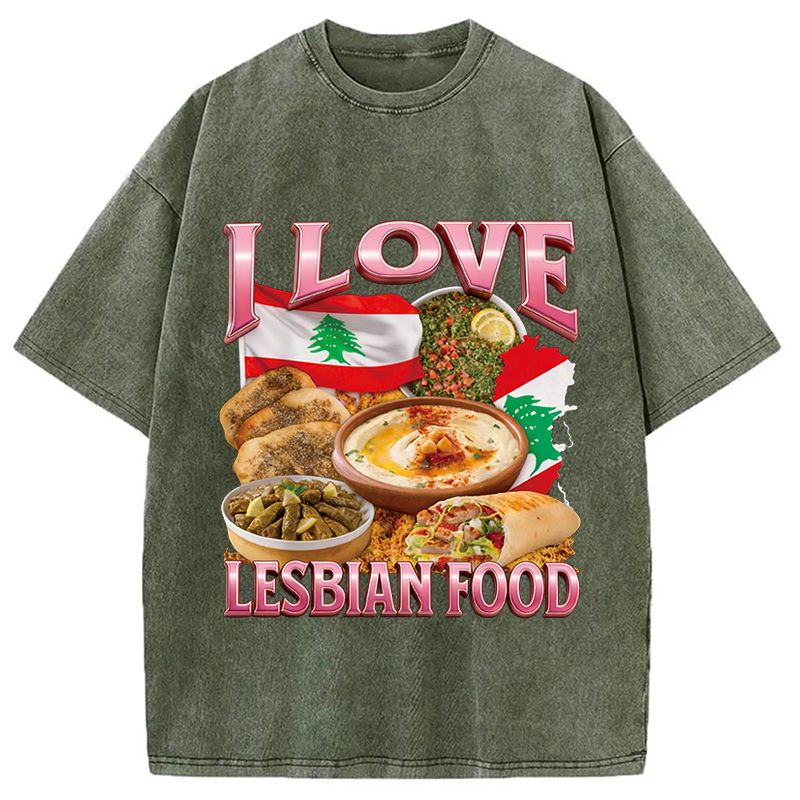 Modecanvas I Love Lesbian Food Funny Meme Washed T-Shirt