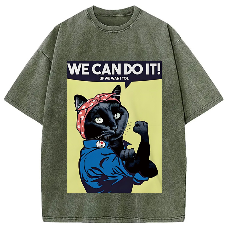 Modecanvas We Can Do It Moew Black Cat Washed T-Shirt