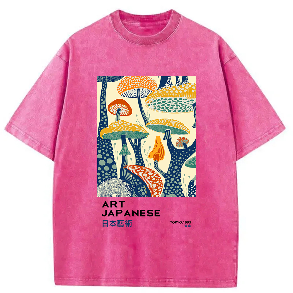 Modecanvas Dancing Mushroom Japanese Art Washed T-Shirt