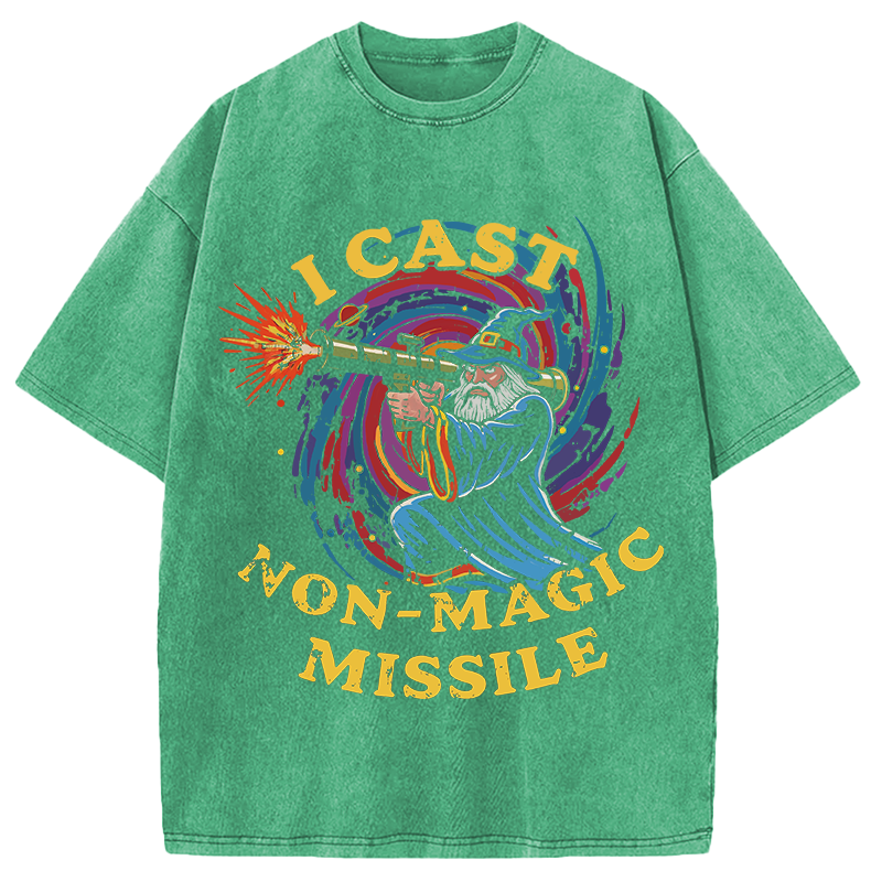 Modecanvas I Cast Non-Magic Missile Funny Wizard Parody Meme DTG Printing Washed T-Shirt