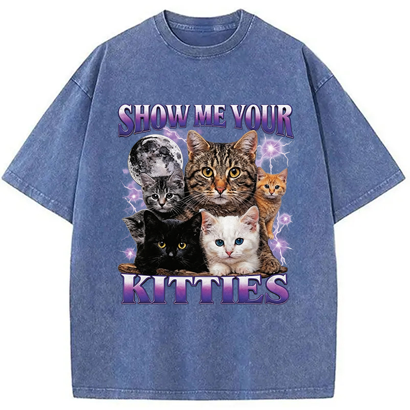 Modecanvas Show Me Your Kitties DTG Printing Washed T-Shirt
