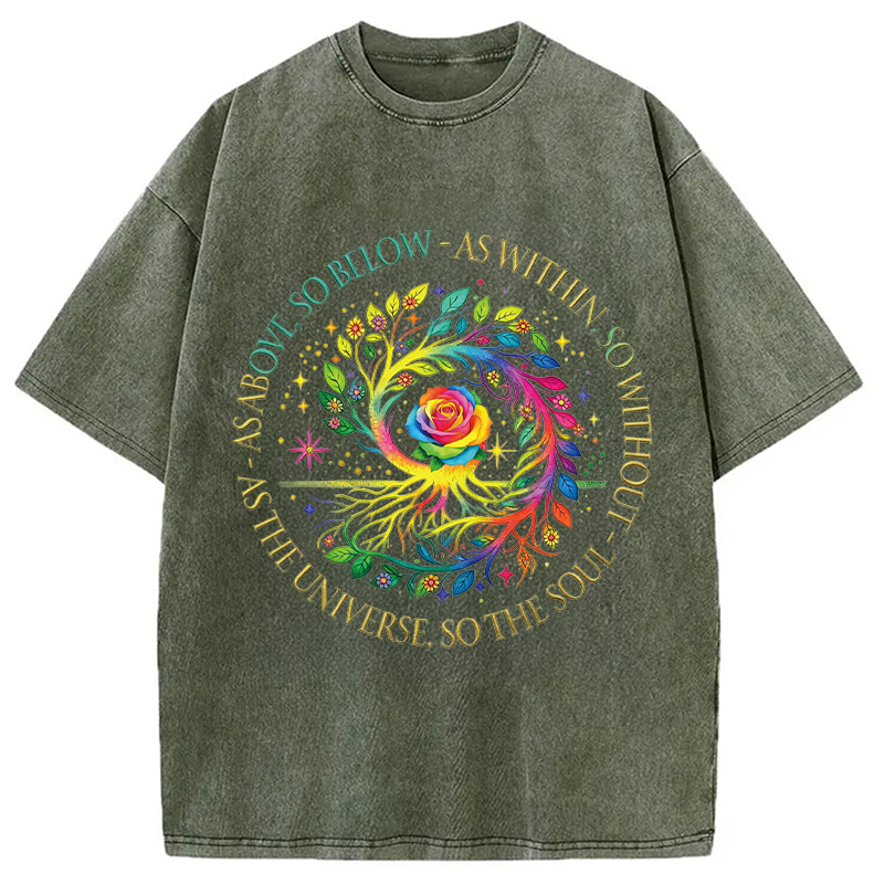 Modecanvas Rainbow Tree Cosmic Spiral DTG Printing Washed T-Shirt