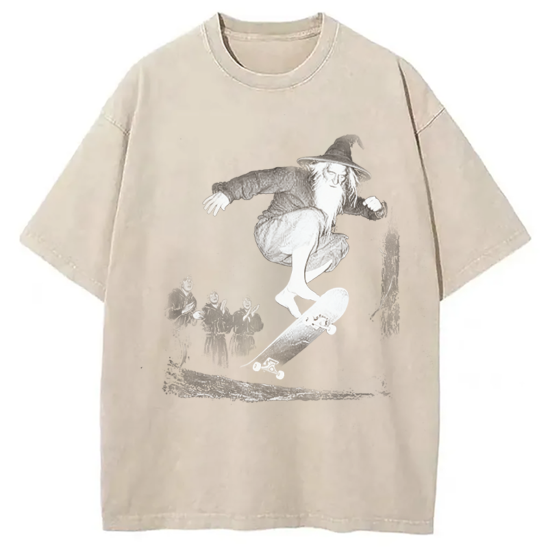 Modecanvas Wizard Skateboarding DTG Printing Washed T-Shirt-modecanvas