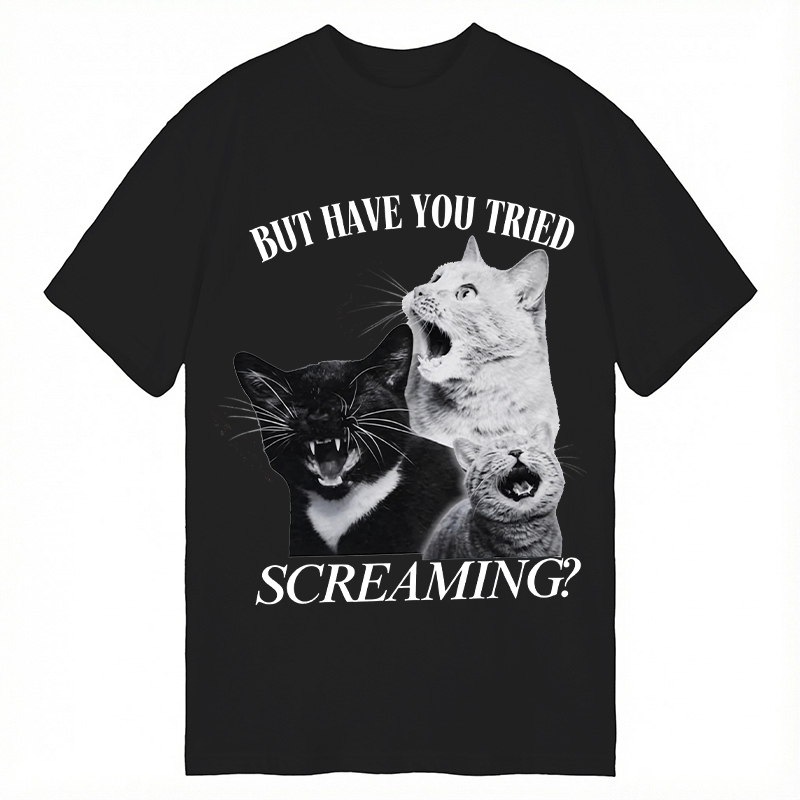 Modecanvas Funny Screaming Cat DTG Printing Classic T-Shirt-modecanvas