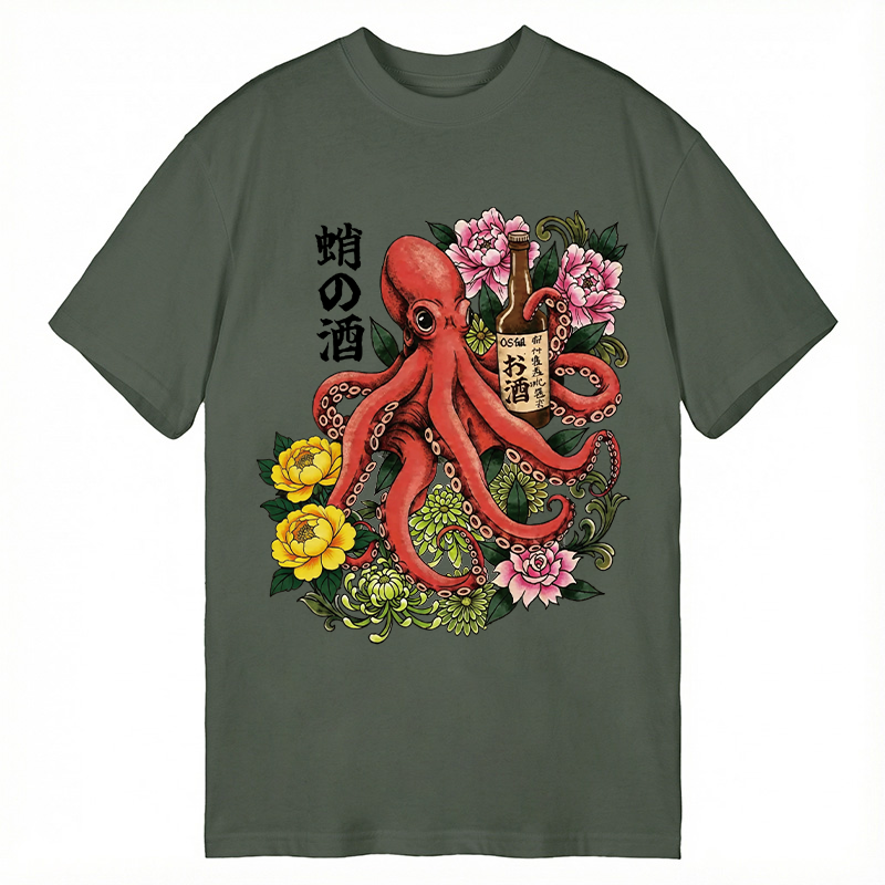 Modecanvas Octopus with Sake Bottle DTG Printing Classic T-Shirt-modecanvas