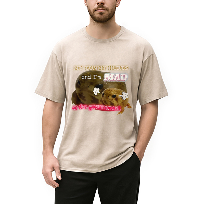 Modecanvas My Tummy Hurts Funny Frog Meme Washed T-Shirt