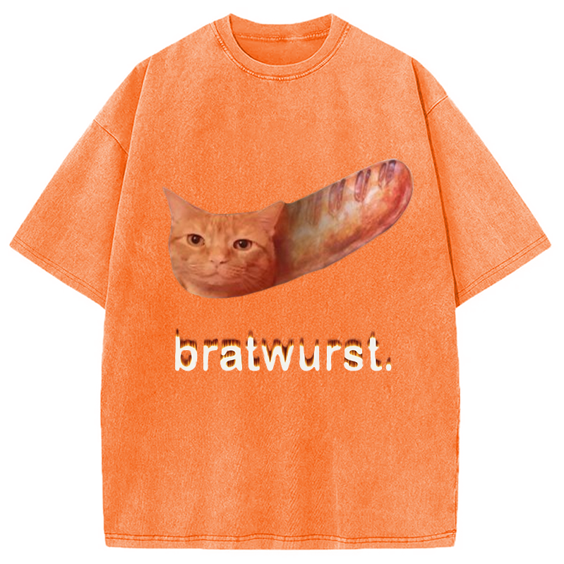 Modecanvas Bratwurst Cat Meme Washed T-Shirt