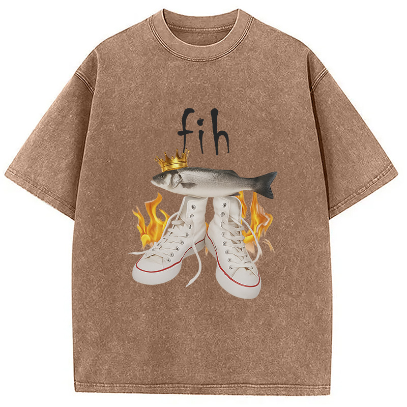 Modecanvas Fih Funny Meme Washed T-Shirt
