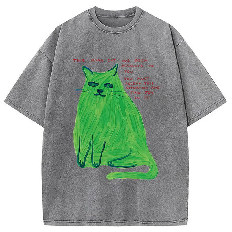 Modecanvas his Huge Cat DTG Printing Washed T-Shirt