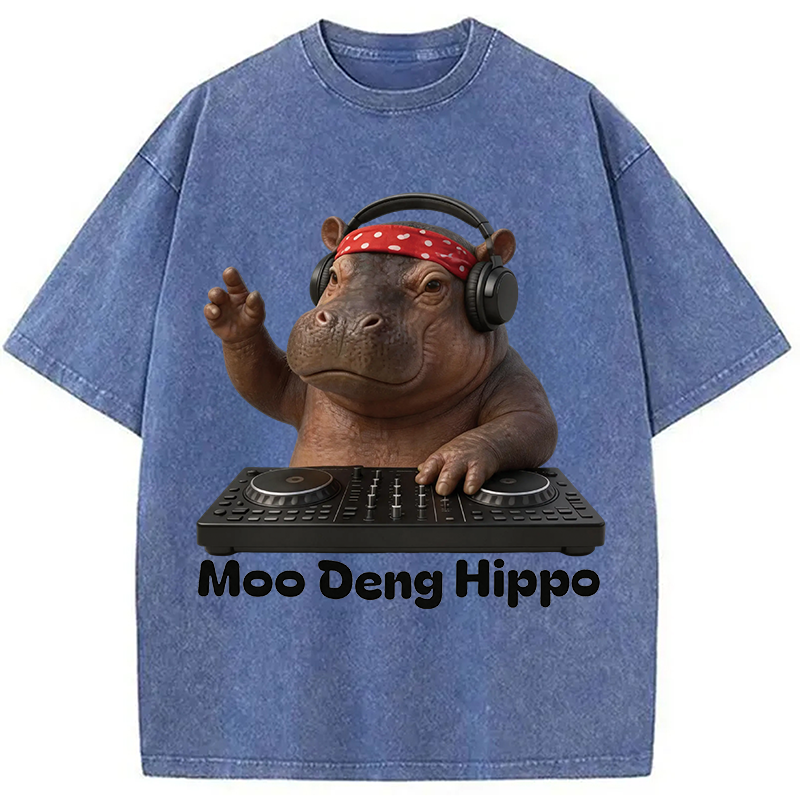 Modecanvas Moo Deng Hippo DTG Printing Washed T-Shirt