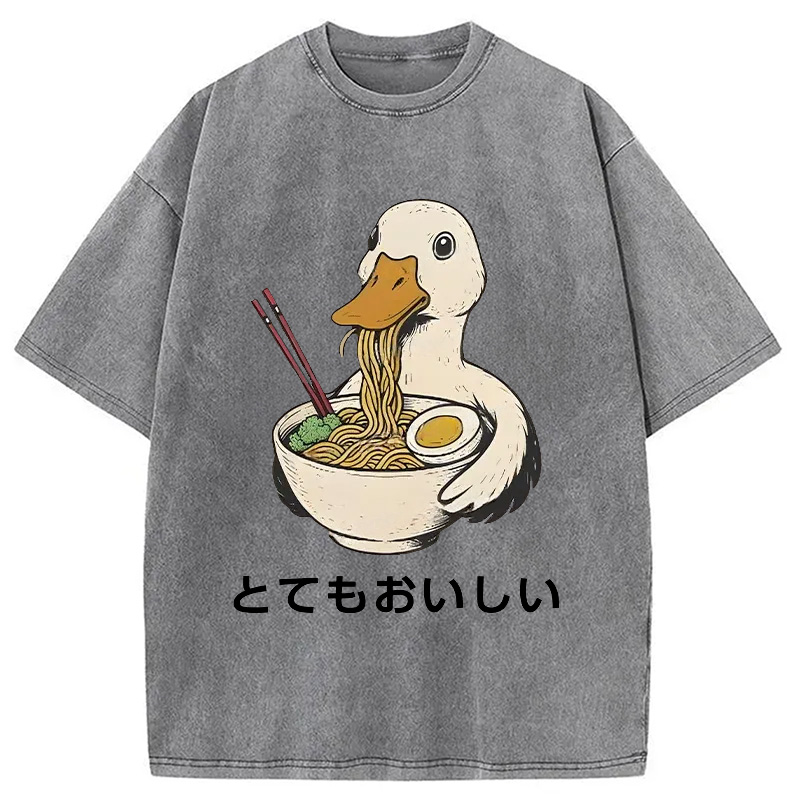 Modecanvas Goose Eating Delicious Ramen Washed T-Shirt