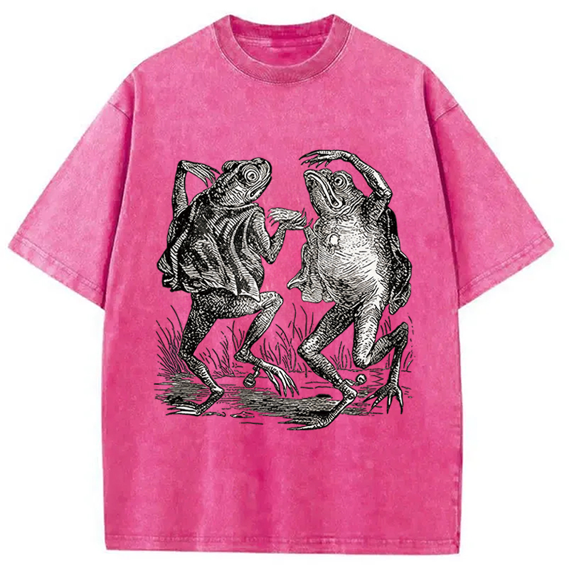 Modecanvas Dancing Frog Japanese DTG Printing Washed T-Shirt-modecanvas