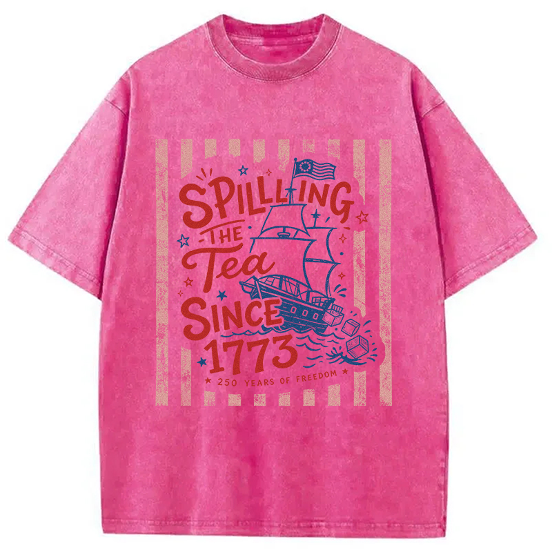 Modecanvas Striped Spilling The Tea Since 1773 DTG Printing Washed T-Shirt