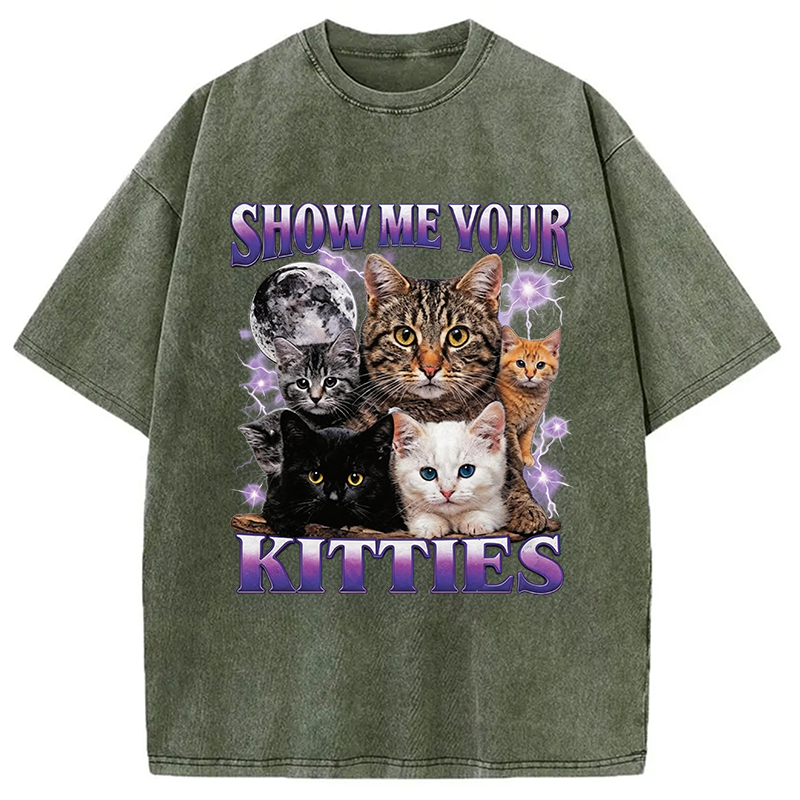 Modecanvas Show Me Your Kitties DTG Printing Washed T-Shirt