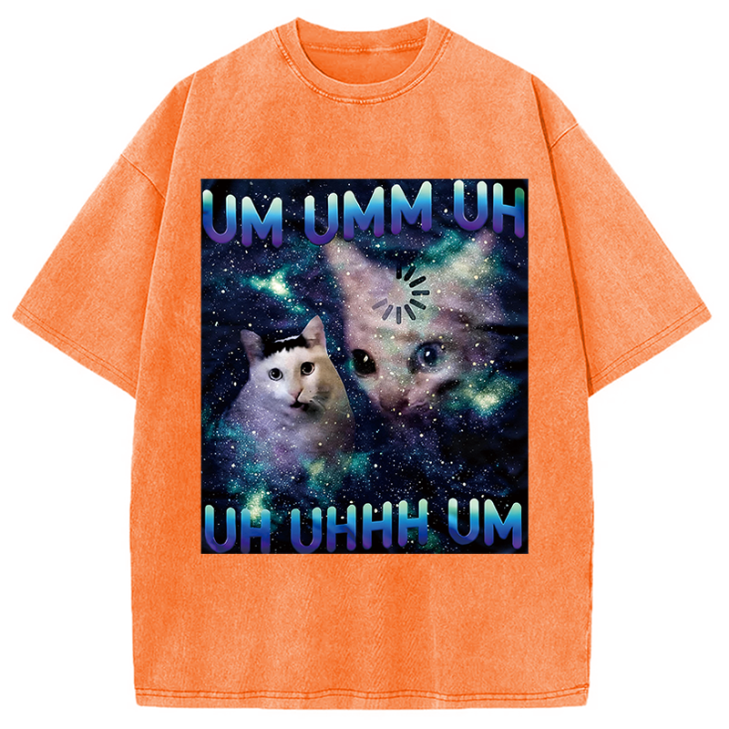 Modecanvas UM UHH Funny Huh Cat Meme DTG Printing Washed T-Shirt