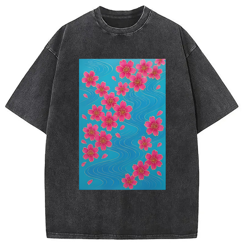 Modecanvas Floating Sakura Blossoms Washed T-Shirt