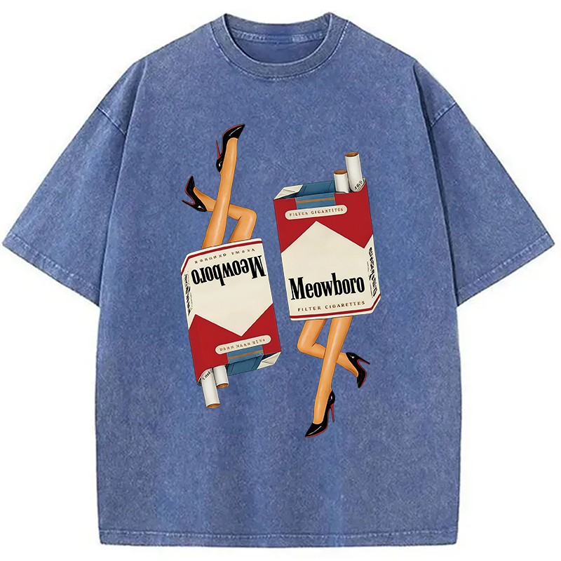 Modecanvas Funny Meowboro Meme Washed T-Shirt
