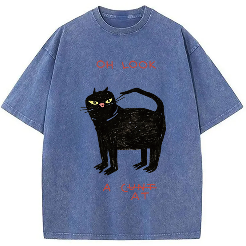 Modecanvas Oh Look Cat DTG Printing Washed T-Shirt