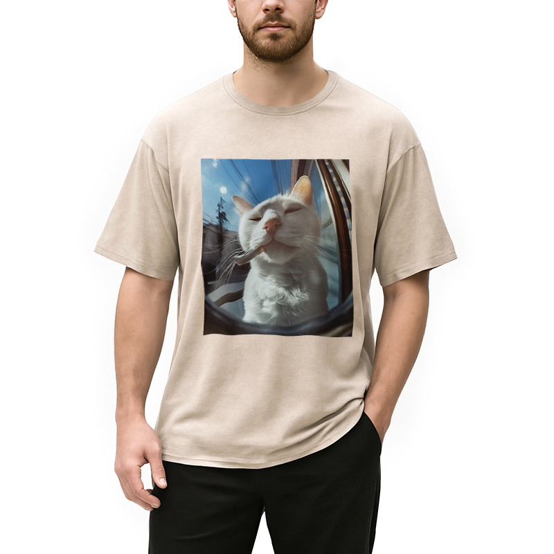 Modecanvas Smoking Cat Meme Washed T-Shirt
