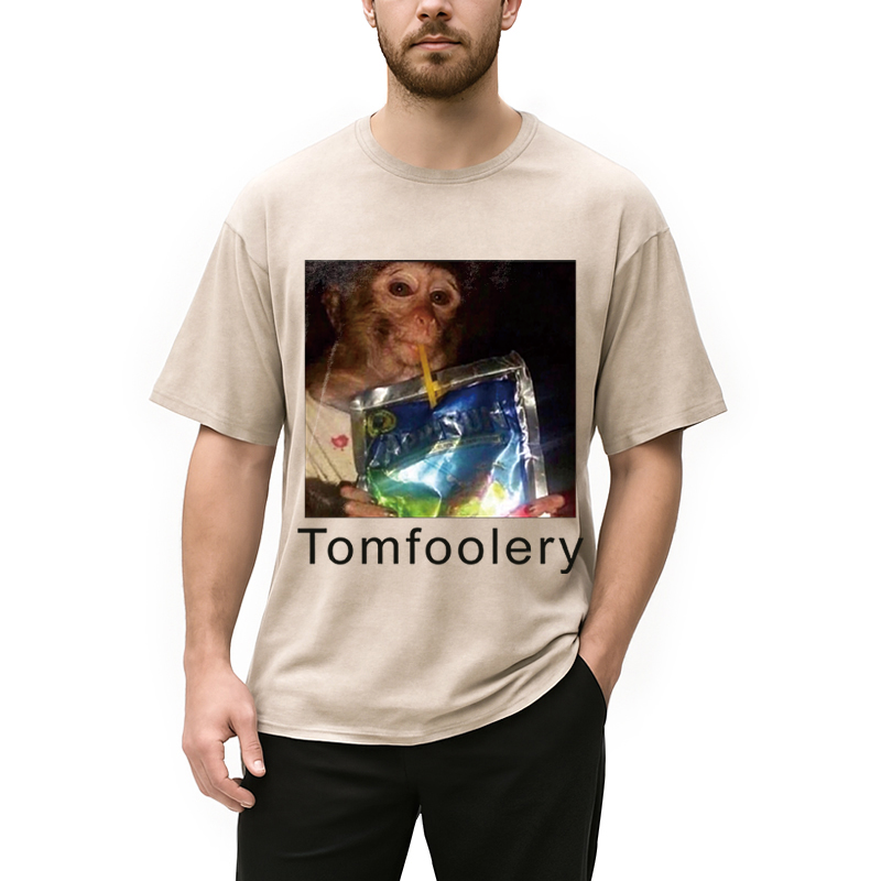 Modecanvas Tomfoolery Monkey Drinking Meme DTG Printing Washed T-Shirt