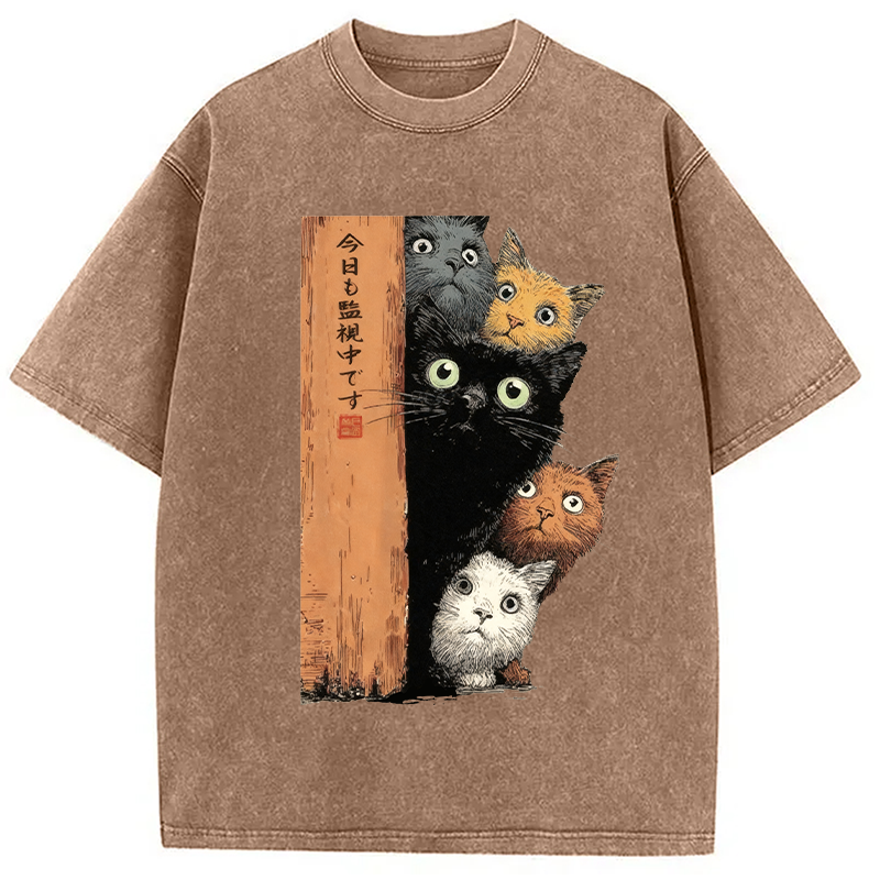 Modecanvas Cats Are Watching You Washed T-Shirt