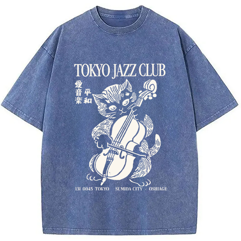 Modecanvas Tokyo Jazz Kitty DTG Printing Washed T-Shirt
