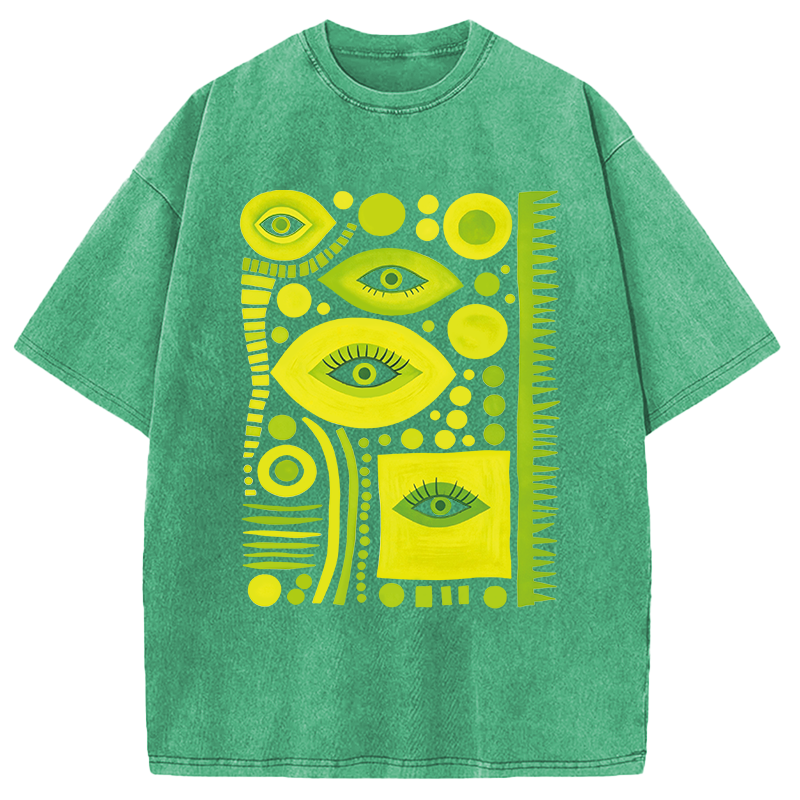 Modecanvas Geometric Eyes DTG Printing Washed T-Shirt