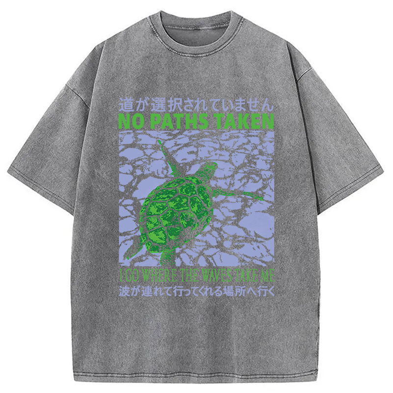 Modecanvas Vintage Japanese Turtle DTG Printing Washed T-Shirt-modecanvas