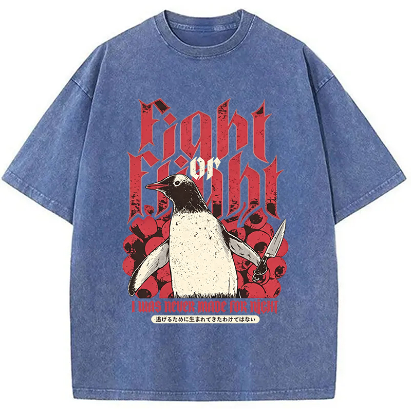 Modecanvas Fight Or Flight Penguin DTG Printing Washed T-Shirt