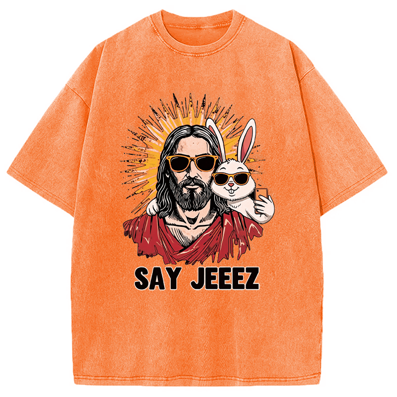 Modecanvas Say Jeeez Funny Easter DTG Printing Washed T-Shirt