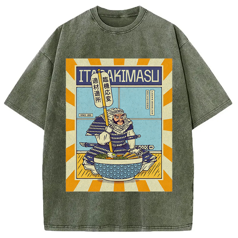 Modecanvas Ramen Temple DTG Printing Washed T-Shirt